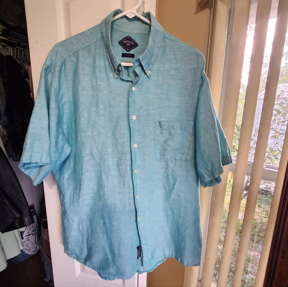 Bills Khakis- Classic Fit- Teal Blue Button Up Short Sleeve Size XL●